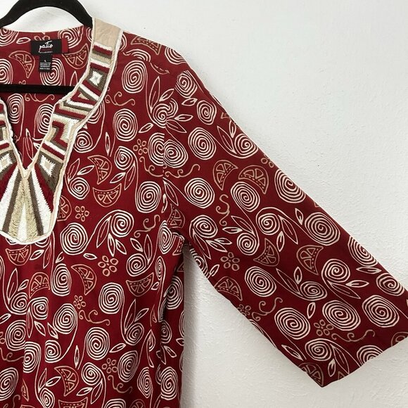 Patio Casuals By Cabernet Maxi Dress Floral Print Kaftan Patio Embroidered Sz L - Picture 5 of 12